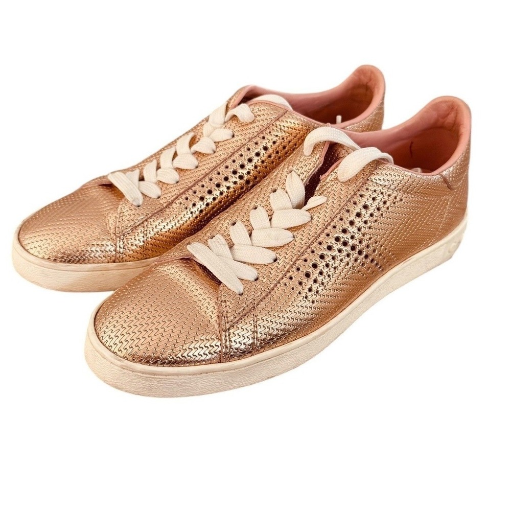 Tods‎ Rose Gold Metallic Woven Perforated Low Top Sneakers Womens size 37.5 US